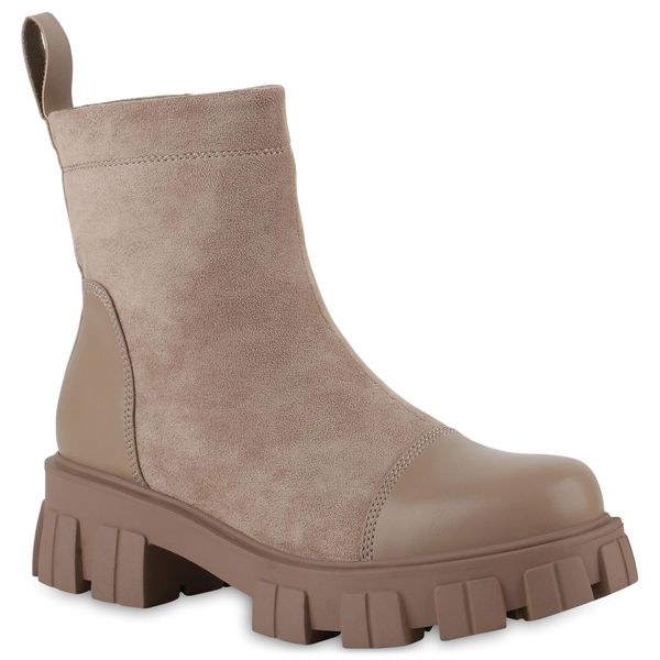 Van Hill Donna Stivali Con Plateau Leggermente Foderati Stivaletti Scarpe Con Suola Profilata 839662, Colore: Khaki, Taglia: 38-image