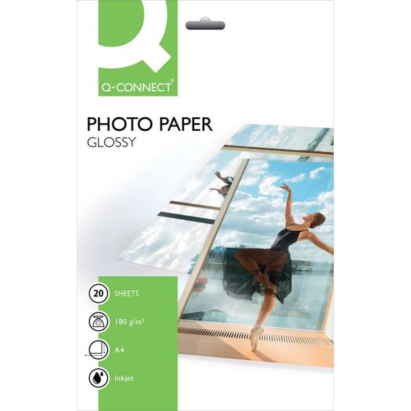 Q-Connect® KF01103 Carta Fotografica A Getto D'inchiostro - A4, Lucida, 180 G/M², 20 Fogli-image