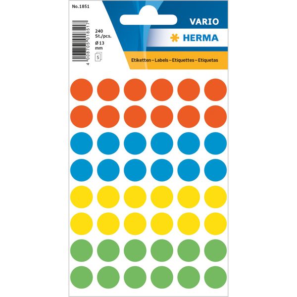 Herma 1851 1851 Etichette Multiuso - Colori Assortiti, Ø 12 Mm, Opache, 240 Pezzi-image