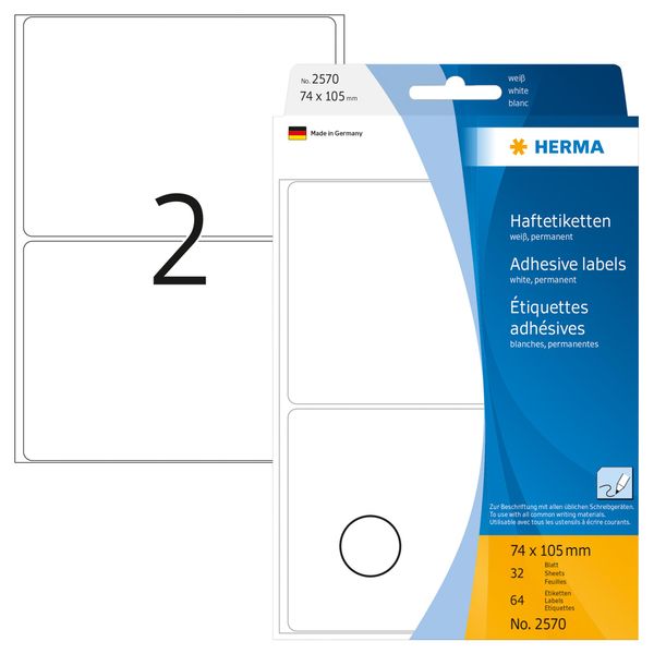 Herma 2570 Herma Vielzweck-Etiketten, 74 X 105 Mm, Weiß, GroßPackung-image