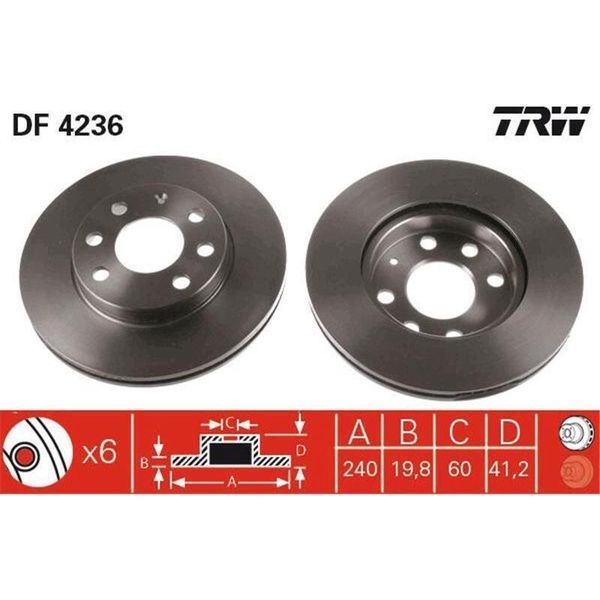 2X Trw DF4236 Disco Freno Asse Anteriore-image