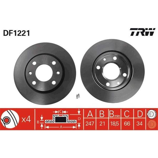 2X Trw DF1221 Disco Freno Asse Anteriore-image
