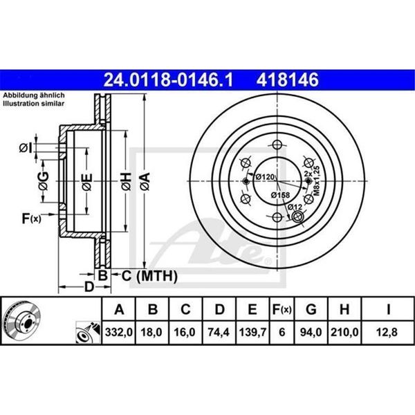 2X Ate 24.0118-0146.1 Disco Freno Asse Posteriore-image