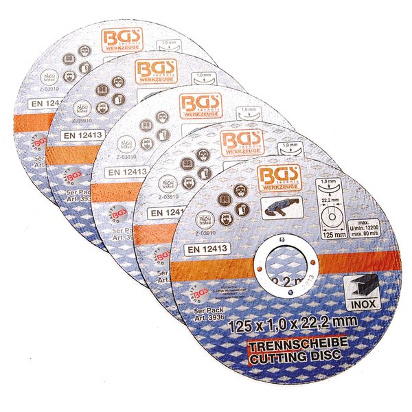 Bgs 3936 | Dischi Da Taglio Per Acciaio Inox | 5 Pezzi | Ø 125 X 1,0 X 22,2 Mm | Extra Sottili | Dischi Flessibili-image