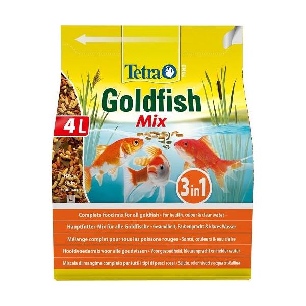 Tetra Pond Goldfish 3In1 Mix - Miscela Di Cibo Per Pesci In Fiocchi, Stick E Gammarus Per Tutti I Pesci Rossi E D'acqua Fredda Del Laghetto, Sacchetto Da 4 Litri-image