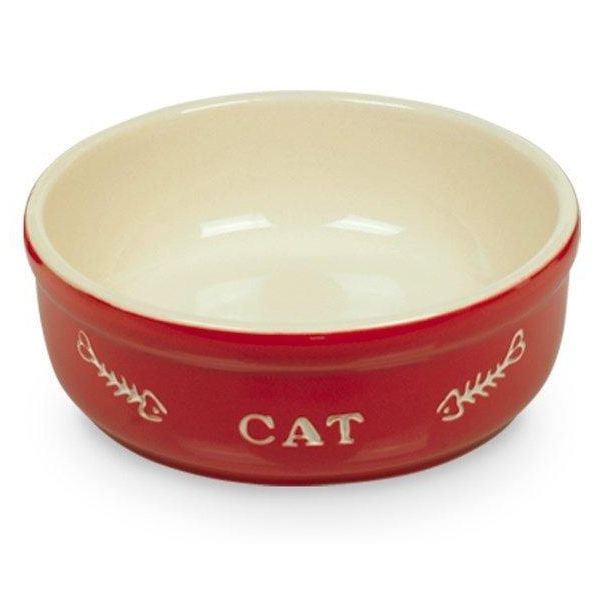 Nobby Ciotola In Ceramica Per Gatti "Cat"" Ø13,5 X 5 Cm Rosso / Beige"-image