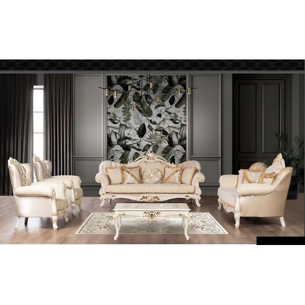Set Di Divani Di Lusso 3+1+1+1 Posti Tavolino Divano Poltrona Divani Sedile Nuovo Set 5Pcs-image