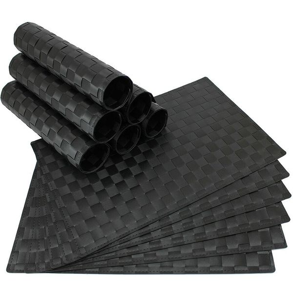 Tovaglietta Moderna Set Di 12 Tovagliette In Plastica Nera Intrecciata 45X30 Cm-image