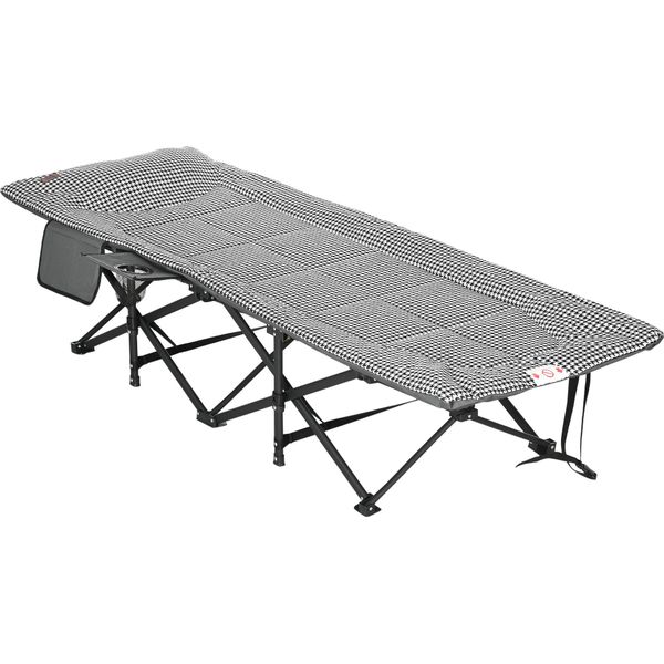 Outsunny Lettino Da Campeggio, Lettino Da Campeggio Con Borsa, Letto Pieghevole Con Portabicchieri, Per Piscina, Balcone, Fino A 120 Kg, Nero, 68 X 186 X 48Cm-image