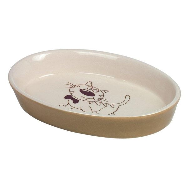 Nobby Ciotola In Vetroceramica Per Gatti Ovale 17 X 11 X 2,5 Cm Marrone Chiaro / Beige-image