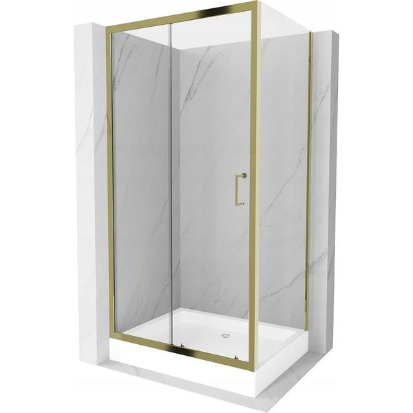 Mexen Apia Cabina Doccia Scorrevole 100 X 80 Cm, Trasparente, Oro + Piatto Doccia Rio - 840-100-080-50-00-4510-image