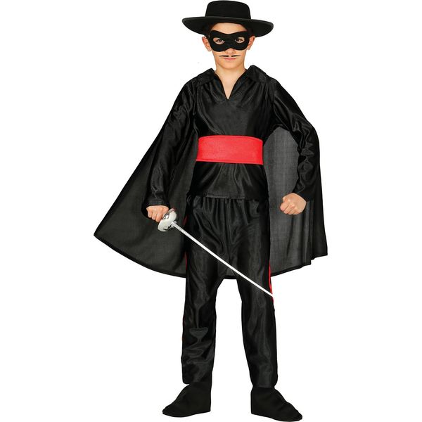 Bandito Avventura Figura Bambini Costume Carnevale Eroe Con Maschera Cappotto Cappello E Spada Ispirazione Carnevale Pirata, Taglia: 128/134 Colore: Nero-image