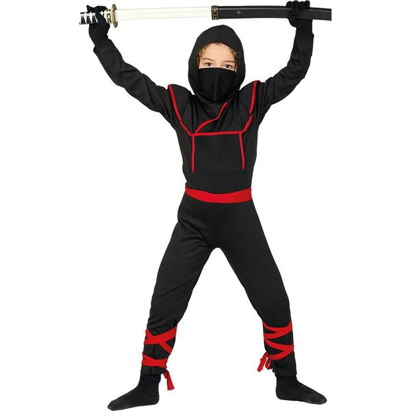 Costume Da Eroe Ninja Carnevale Bambini Maschera Cintura Set Completo, Taglia: 110/116 Colore: Nero-image