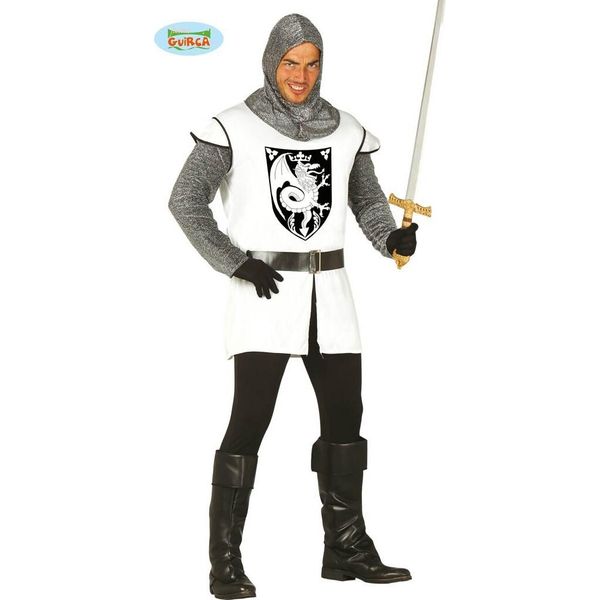Costume Da Cavaliere Guerriero Medievale Indumento Elmetto Nero Bianco Drago Carnevale Storico Avventura Indumento Epico Gioco Di Ruolo Fantasia, Taglia: 52 - 54 (L) Colore: Bianco-image
