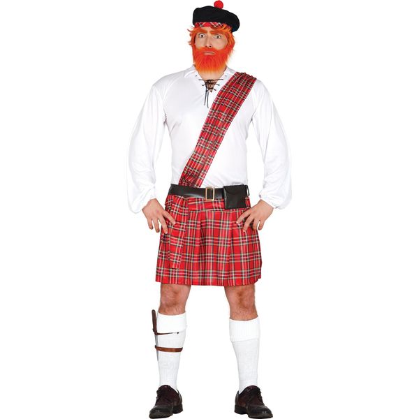 Culture Del Mondo Costume Scozzese Kilt Carnevale Uomo Set Completo Abbigliamento Tradizionale Carnevale Outfit Cappelli Gonne, Taglia: 48 - 50 (M) Colore: Bianco-image