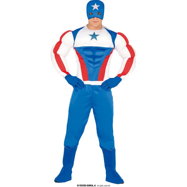 Maschera Da Supereroe Costume Da Figura Avventura Carnevale Fantasia Vestito Muscolare Colore Look, Taglia: 52 - 54 (L) Colore: Blu-image