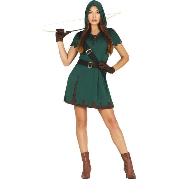 Bandito Avventura Fiaba Regina Medievale Principessa Eroina Costume Carnevale Vestaglia Fantasia, Taglia: 38 - 40 (M) Colore: Verde-image