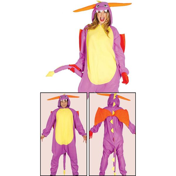 Kigurumi Drago Avventura Costume Carnevale Cappuccio Ali Coda Videogiochi Festa Fantasia Magica Celebrazione Carnevale, Taglia: 42 - 44 (L) Colore: Giallo-image