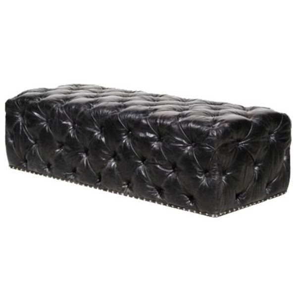 Casa Padrino Chesterfield Poggiapiedi In Vera Pelle Vintage Nero 140 X 60 X H. 42 Cm - Qualità Lusso-image
