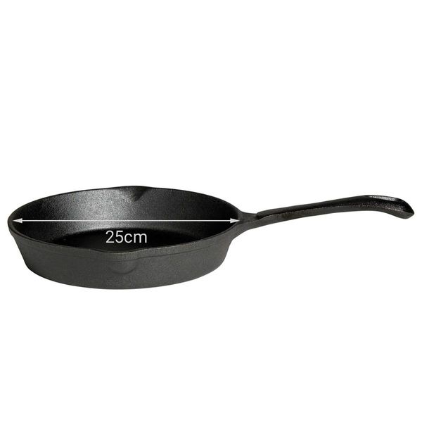 Padella In Ghisa All'grill Con Manico, Rotonda, Nera, 25 Cm, 2,0 L, Per Tutti I Tipi Di Piano Cottura, Buona Distribuzione Del Calore, Robusta-image