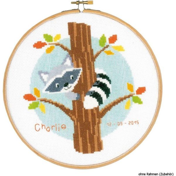 Pacchetto Ricamo Vervaco Con Telaio Da Ricamo Contando Il Motivo "Procione Su Un Albero"-image