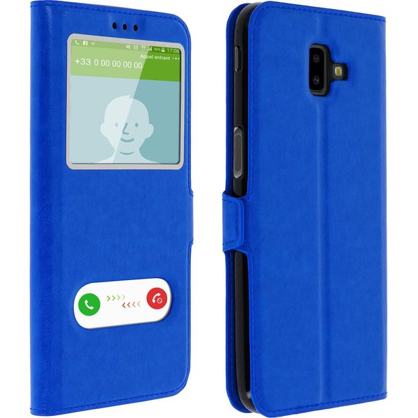 Samsung Galaxy J6 Plus Flip Cover Con Doppia Finestra E Funzione Stand - Blu-image