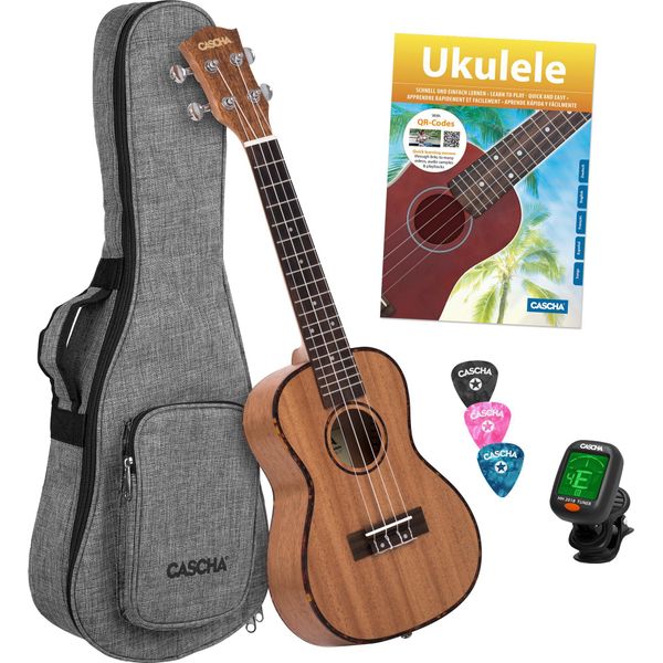 Set Di Ukulele Da Concerto In Mogano (Incl. Metodo In 4 Lingue (De/En/Fr/Es), Borsa Imbottita, 3 Plettri, Accordatore)**-image
