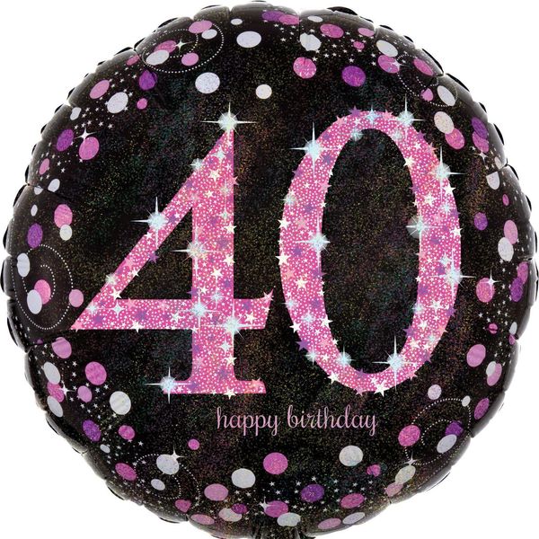 Amscan 3378601 Palloncino In Foil Buon Compleanno 40 - Ø 43 Cm, Nero/Rosa, Coriandoli-image