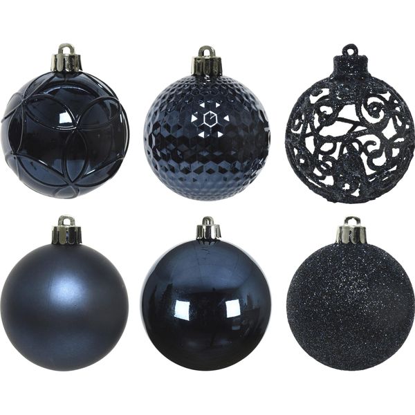 Ornamenti Natalizi In Plastica 6 Cm, Set Di 37 Ornamenti - Blu Notte-image