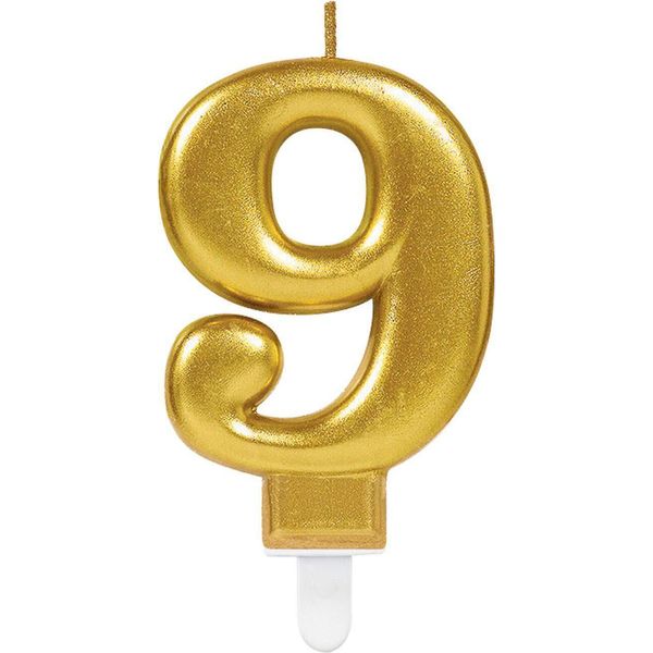 Amscan 9901781 - Candela Numero 9, Altezza 9,3 Cm, Sparkling Celebrations, Candela Per Torta, Compleanno, Decorazione-image