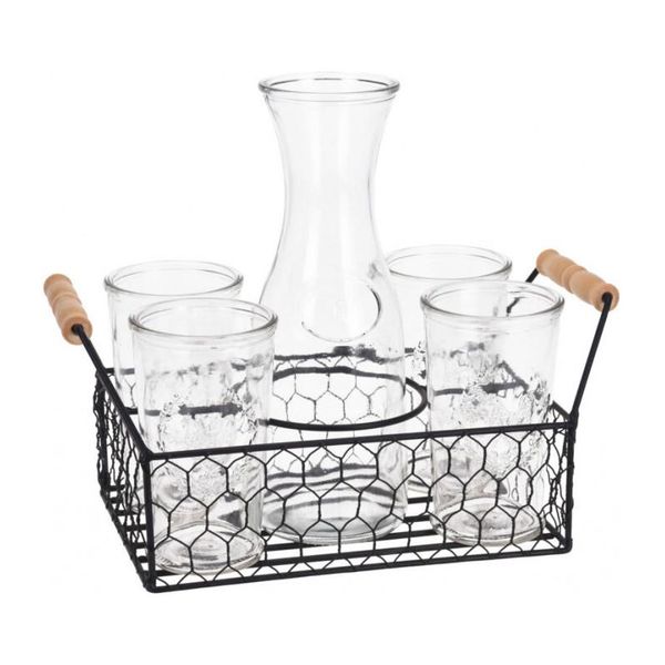 Excellent Houseware Set Per Servire Bevande Analcoliche, Vetro/Metallo, 30X17 Cm, Trasparente/Nero-image