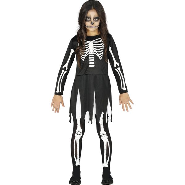 Scheletro Spettrale Avventura Bambini Halloween Abito Manica Lunga Motivi Osso Festa Carnevale Spaventoso Costume Fantasia Nero Scuro Bianco, Taglia: 110/116 Colore: Nero-image