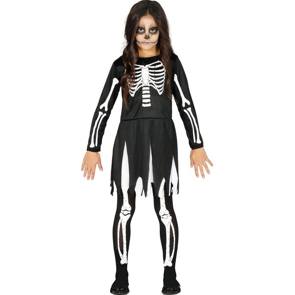 Scheletro Spettrale Avventura Bambini Halloween Abito Manica Lunga Motivi Osso Festa Carnevale Spaventoso Costume Fantasia Nero Scuro Bianco, Taglia: 98/104 Colore: Nero-image