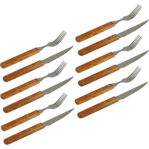 Posate Per Bistecca Posate Per Pizza Con Manico In Legno - 12 Pezzi-image