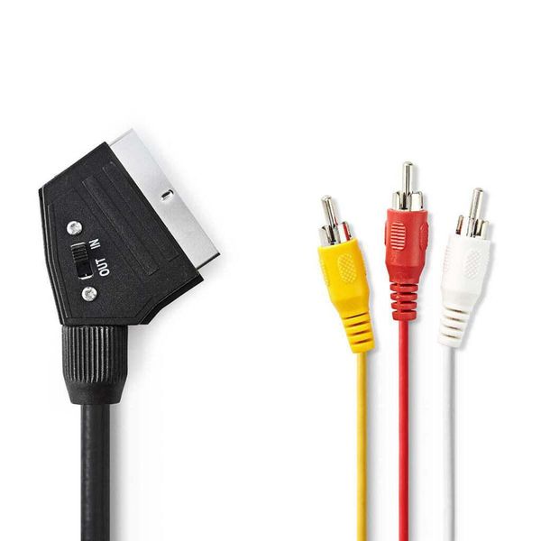 Cavo Scart | Scart Maschio | Scart Maschio | 3X Rca Maschio | Nichelato | Commutabile | 480P | 1,00 M | Rotondo | Pvc | Nero | Sacchetto Di Plastica-image