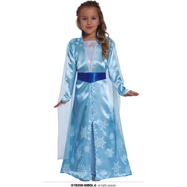 Principessa Ghiaccio Magia Abito Fiaba Costume Carnevale Fantasia Reale Magia Scintillante Capo Fiaba Regina Sartoria Artigianale, Taglia: 140/146 Colore: Blu-image