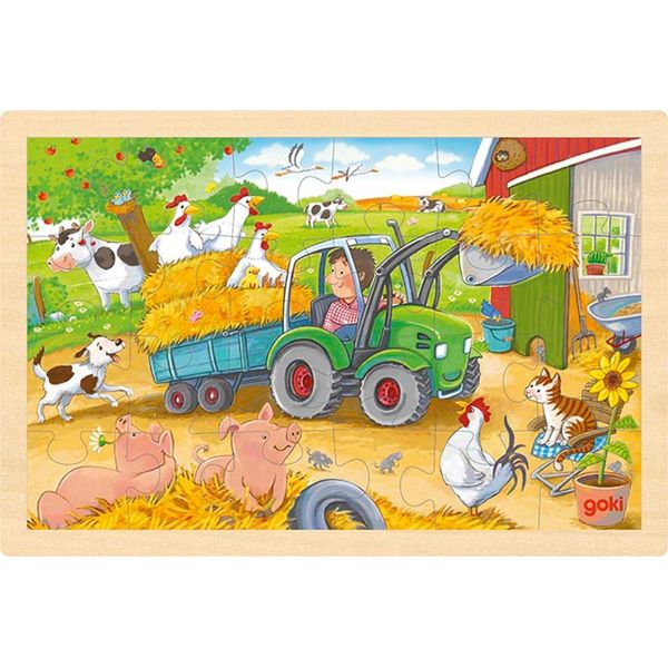 Goki 57420 Puzzle A Intarsio Piccolo Trattore 30 X 20 X 0,8 Cm, Legno, 24 Pezzi, Colorato-image