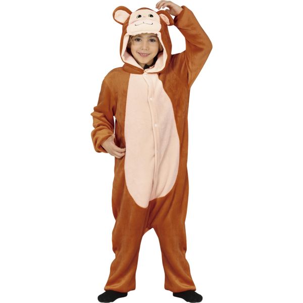 Costume Da Scimmia Avventura Animale Per Bambini Carnevale Con Cappuccio Coda Divertimento Monopezzo, Taglia: 110/116 Colore: Marrone-image
