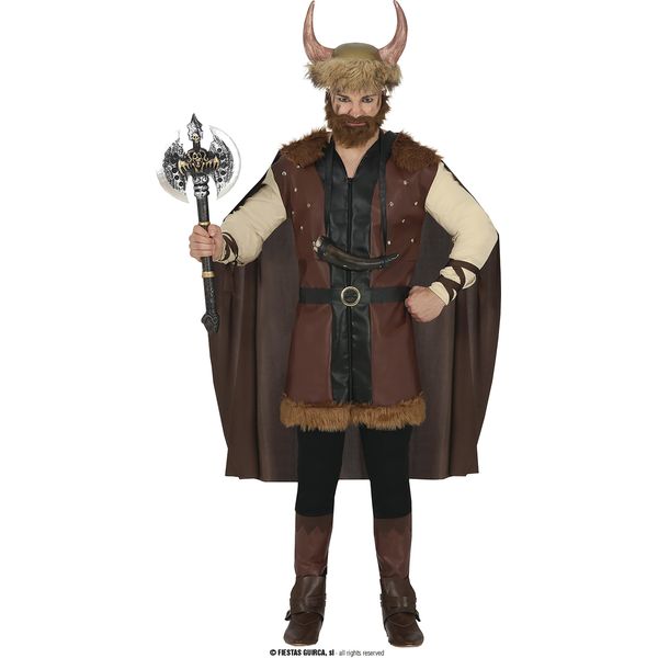 Elmo Da Guerriero Vichingo Armatura Costume Carnevale Storico Fantasy, Taglia: 46 - 48 (S) Colore: Marrone-image