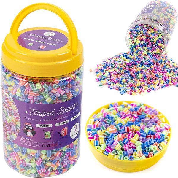 La Manuli Perline Assortite Da Stirare - 5000 Pezzi (Caramelle Bicolore) 10 Colori, Perline Da 5 Mm Compatibile Con Qualsiasi Marca Di Perline | Scatola Con Perline A Fusione-image