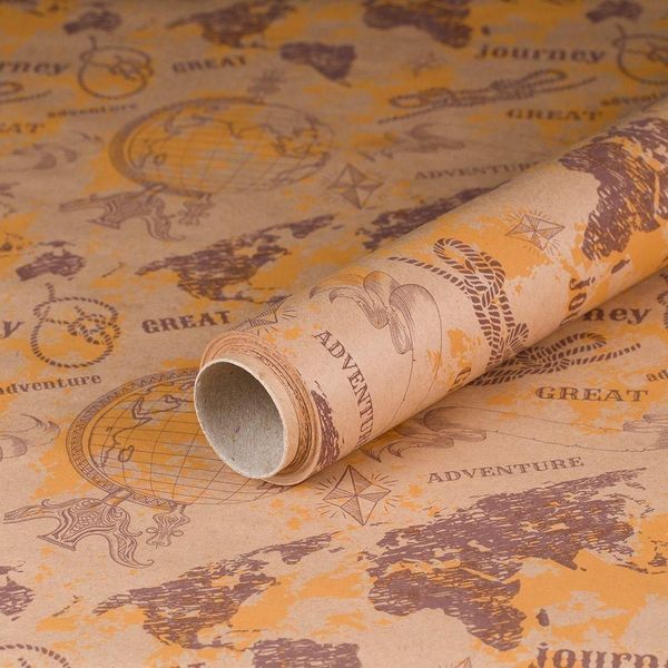 Carta Da Regalo Avventura Giro Del Mondo, Marrone, 0,70 X 10 M, Carta Kraft - Compleanno-image