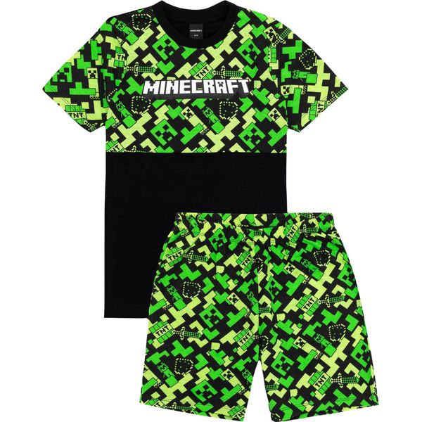 Minecraft - Pigiama Con Pantaloncini Per Bambini NS7115 (128) (Nero/Verde)-image