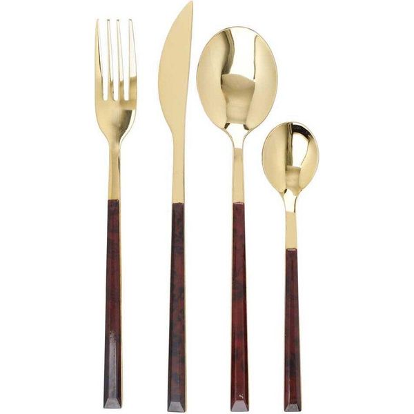 Set Di Posate, 16 Pezzi, 4 Persone, Acciaio Inox, Oro, Motivo Tartaruga - Mikasa-image