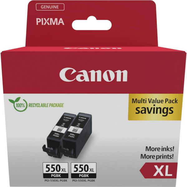 Canon PGI-550PGBK Xl Twin Pack - Confezione Da 2 - 15 Ml - Alta Resa - Nero - Originale - Scatola Sospesa - Contenitore D'inchiostro-image