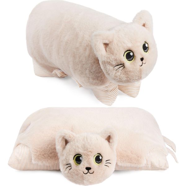 Brubaker Cuscino Peluche Gatto - Peluche E Cuscino 2 In 1 - 40 X 30 Cm Gatto Peluche, Beige-image