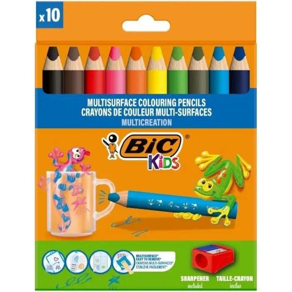 Bic Kids Matite Colorate Triangolari Multisuperficie Confezione Da 10 Matite Incl. Temperino-image