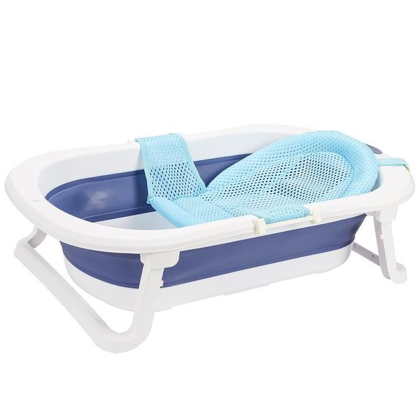 Clanmacy Vasca Da Bagno Per Bambini Vasca Da Bagno Per Bambini Pieghevole Bagno Sicuro 3 In 1 Per 0-6 Anni, Blu-image