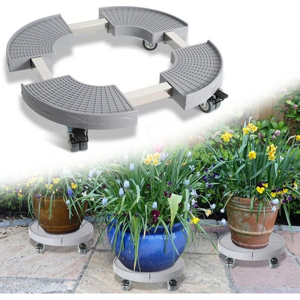 Clanmacy Carrello Per Piante Ø 38-54 Cm Regolabile Portafiori Carrello Per Fiori Carrello Per Piante Fino A 200 Kg (Grigio, Rotondo)-image
