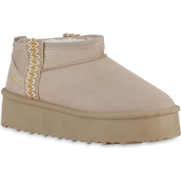 Van Hill Donna Stivali Invernali Foderati Caldi Stivaletti Scarpe Comode 840911, Colore: Beige, Taglia: 38-image