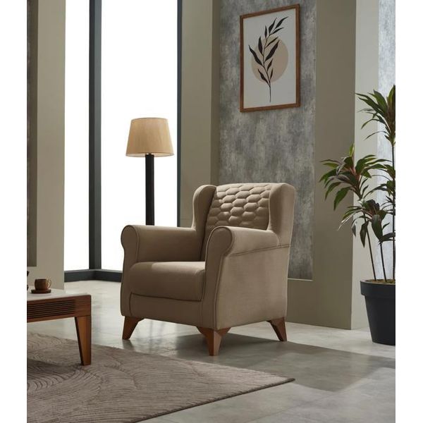 Poltrona Soggiorno Poltrona Imbottita Poltrona Singola In Tessuto Poltrona Moderna Beige-image